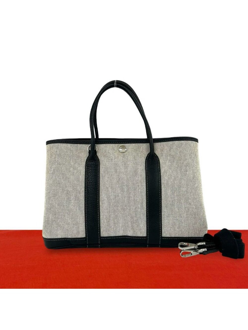 Hermes Garden Party TPM Toile H Buffalo 2-Way Shoulder Bag Black